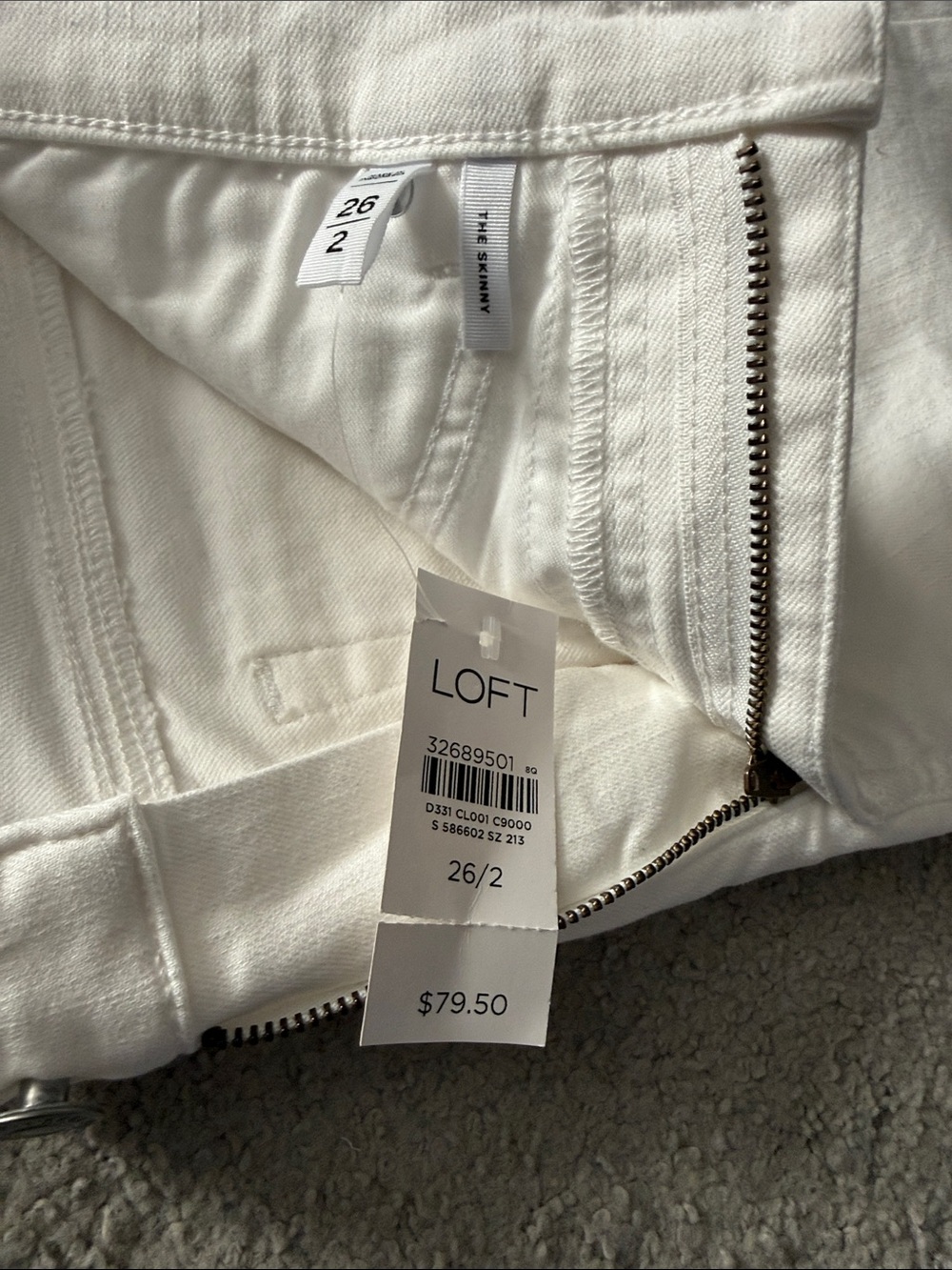LOFT White Skinny Jeans with Exposed Zipper Detail